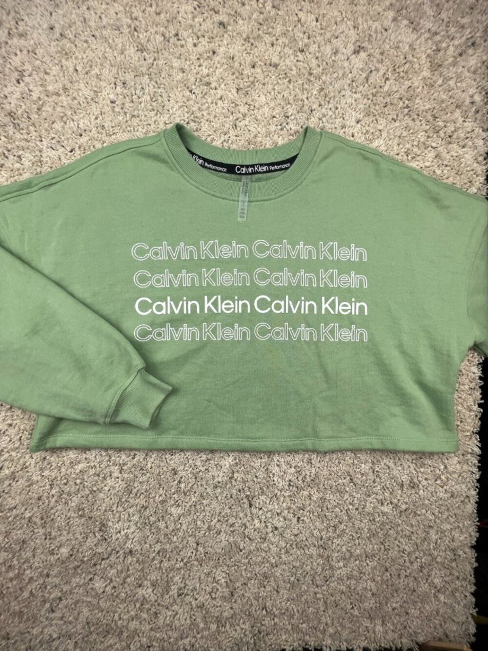 CALVIN KLEIN Performance CROPPED GREEN SWEATSHIRT Crop Top Long Sleeve Medium
